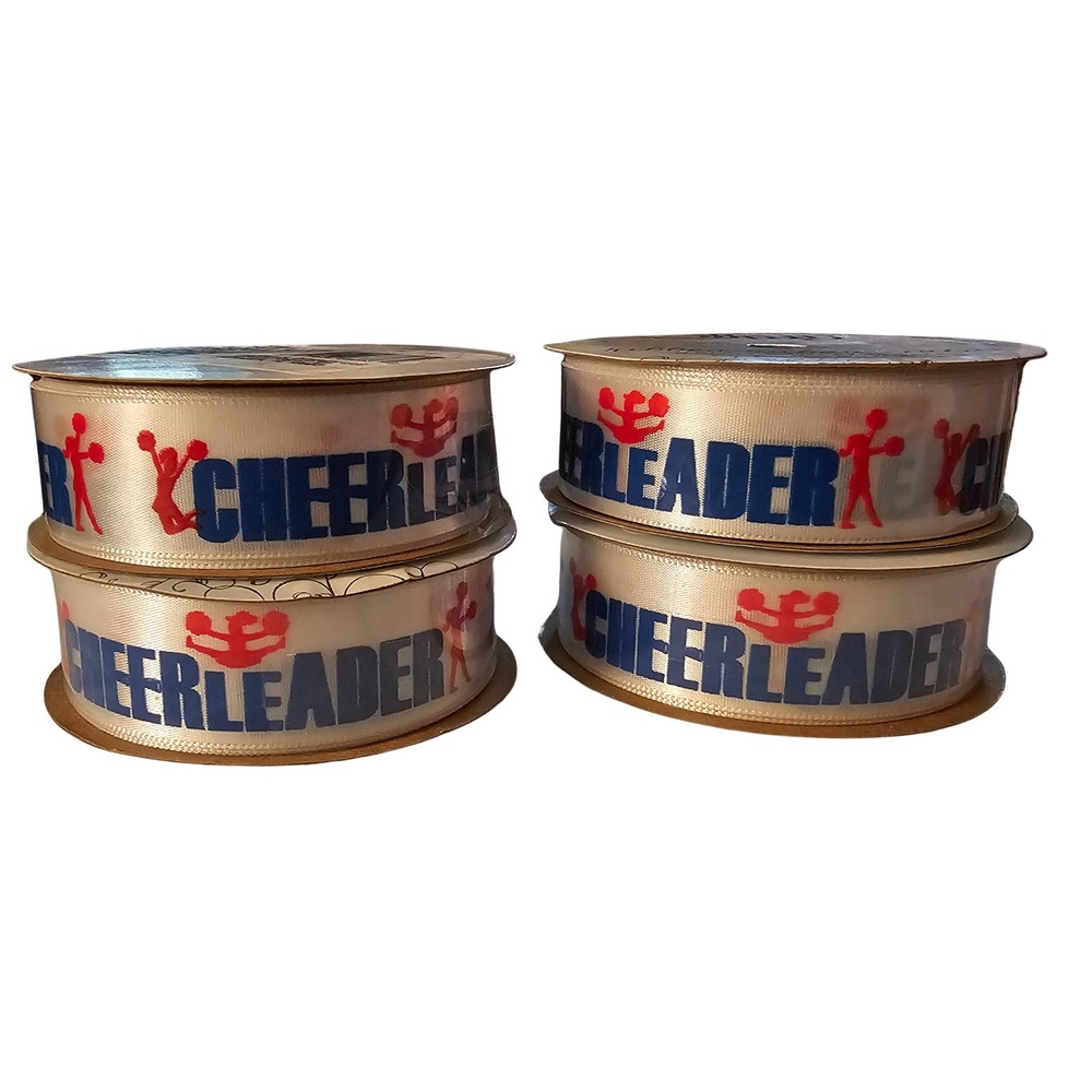 Offray Cheerleader Ribbon 7/8 Inch x 9 Feet Red Blue White Lot of 4 Spools